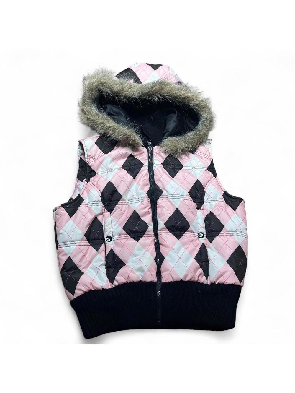 y2k Ashley pink furhood puffer vest